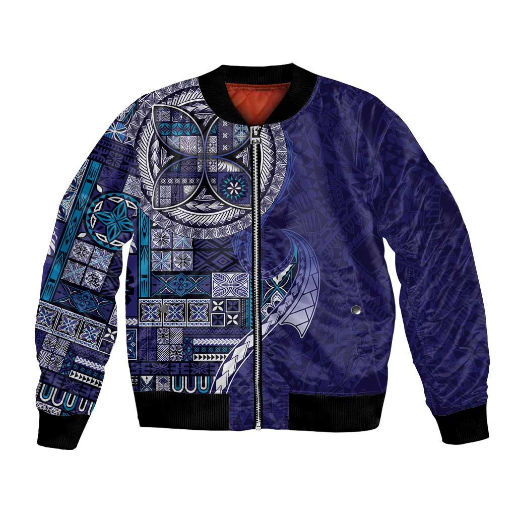 Samoan Siapo Art Tattoo Polynesian Pattern Bomber Jacket Navy Color - Polynesian Pride