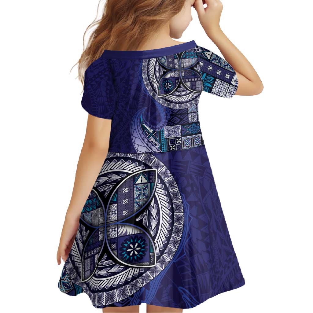 Samoan Siapo Art Tattoo Polynesian Pattern Family Matching Long Sleeve Bodycon Dress and Hawaiian Shirt Navy Color - Polynesian Pride