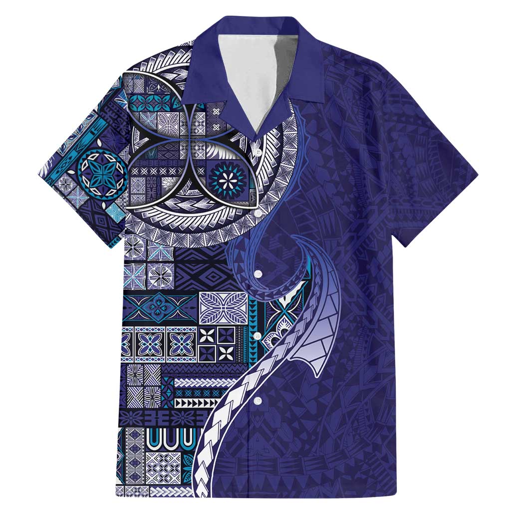 Samoan Siapo Art Tattoo Polynesian Pattern Family Matching Mermaid Dress and Hawaiian Shirt Navy Color - Polynesian Pride