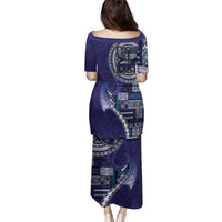 Samoan Siapo Art Tattoo Polynesian Pattern Family Matching Puletasi and Hawaiian Shirt Navy Color - Polynesian Pride