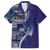 Samoan Siapo Art Tattoo Polynesian Pattern Family Matching Short Sleeve Bodycon Dress and Hawaiian Shirt Navy Color - Polynesian Pride