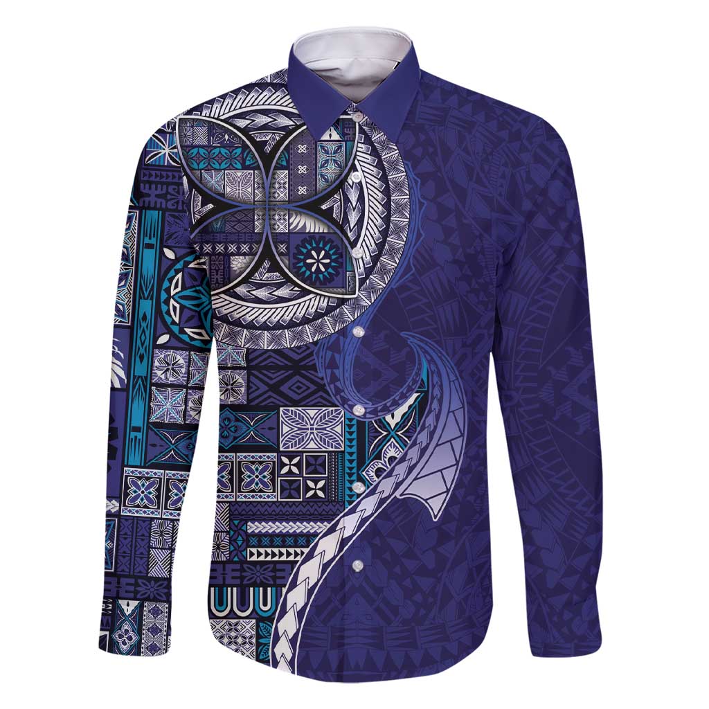 Samoan Siapo Art Tattoo Polynesian Pattern Family Matching Short Sleeve Bodycon Dress and Hawaiian Shirt Navy Color - Polynesian Pride