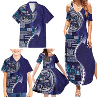 Samoan Siapo Art Tattoo Polynesian Pattern Family Matching Summer Maxi Dress and Hawaiian Shirt Navy Color - Polynesian Pride