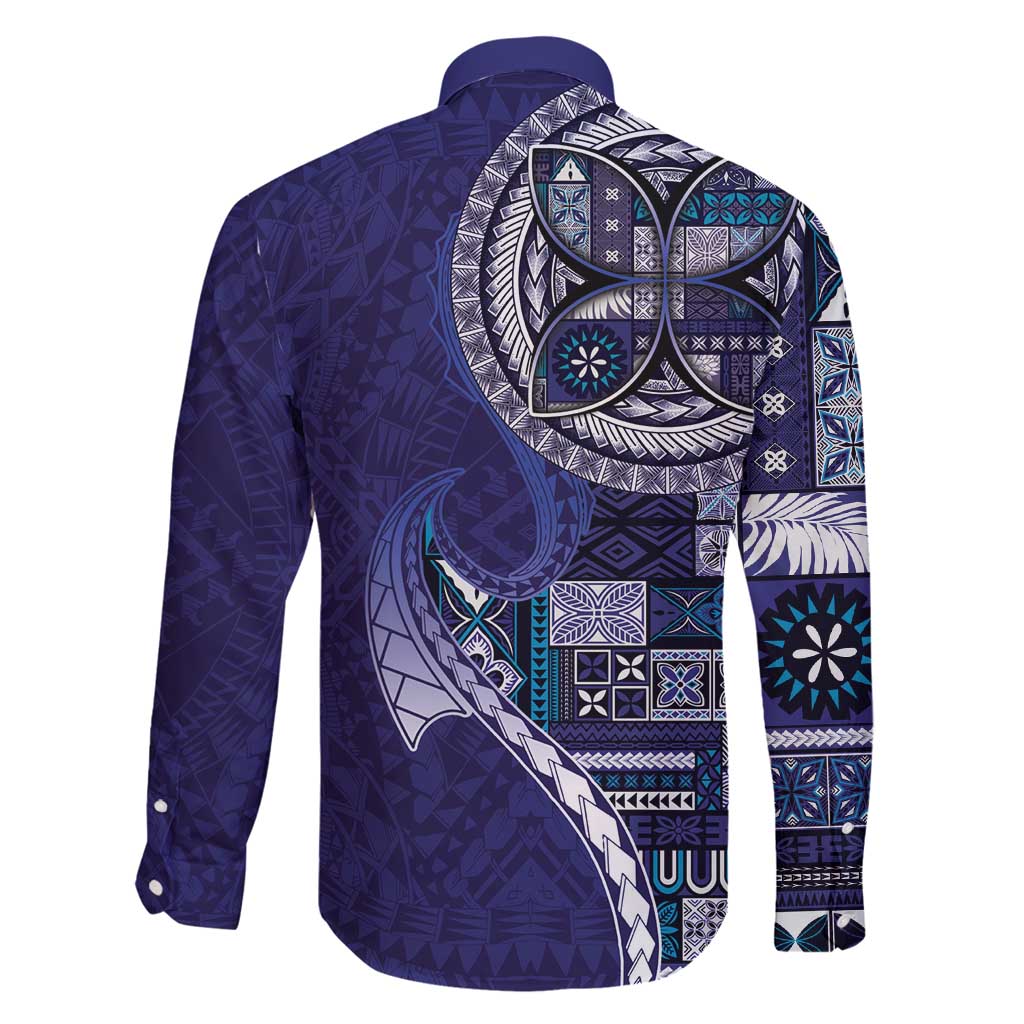 Samoan Siapo Art Tattoo Polynesian Pattern Family Matching Summer Maxi Dress and Hawaiian Shirt Navy Color - Polynesian Pride