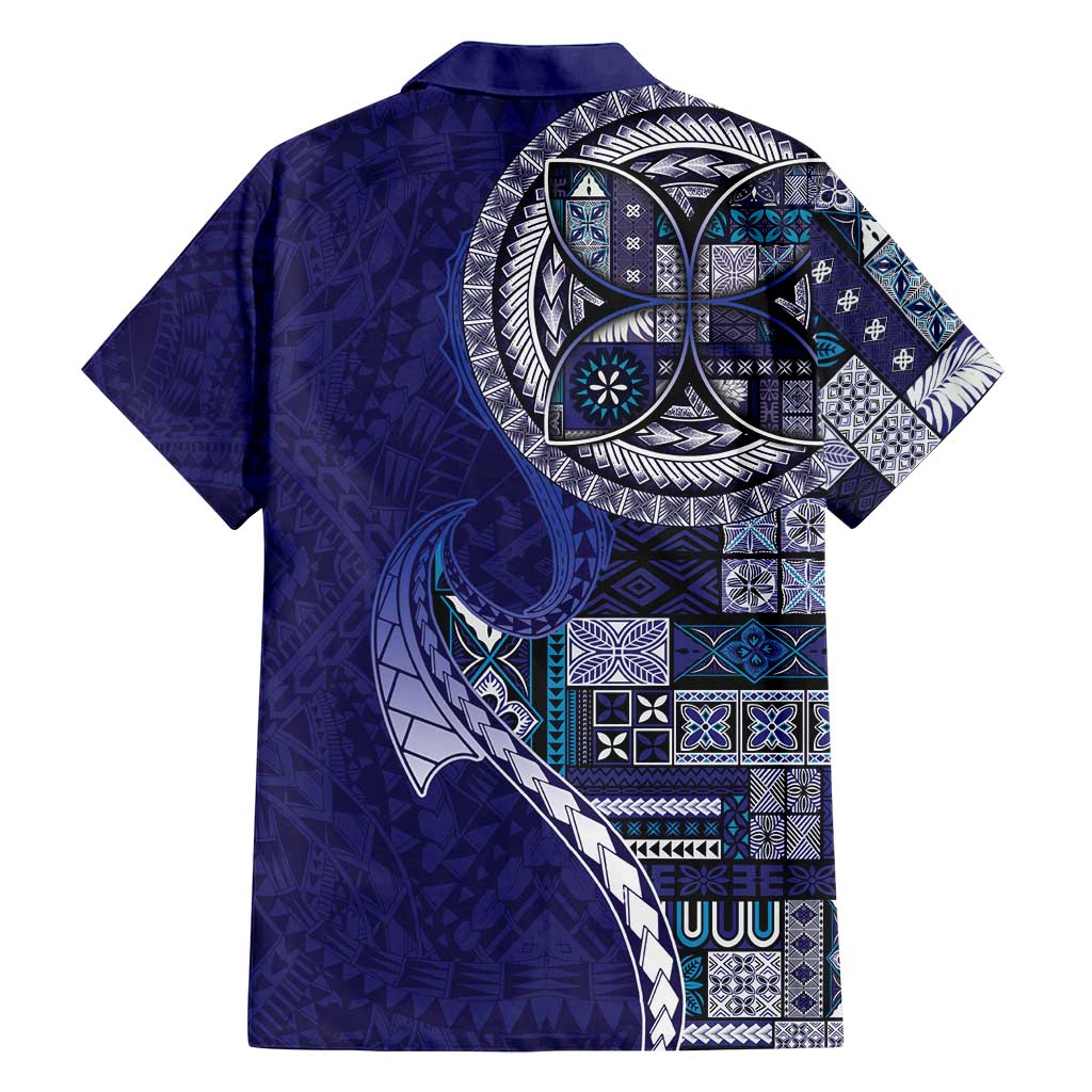 Samoan Siapo Art Tattoo Polynesian Pattern Family Matching Tank Maxi Dress and Hawaiian Shirt Navy Color - Polynesian Pride