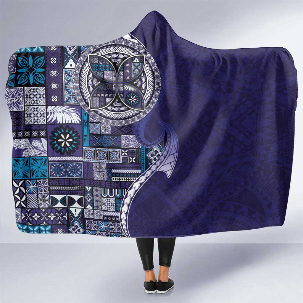 Samoan Siapo Art Tattoo Polynesian Pattern Hooded Blanket Navy Color - Polynesian Pride