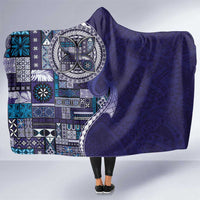 Samoan Siapo Art Tattoo Polynesian Pattern Hooded Blanket Navy Color - Polynesian Pride