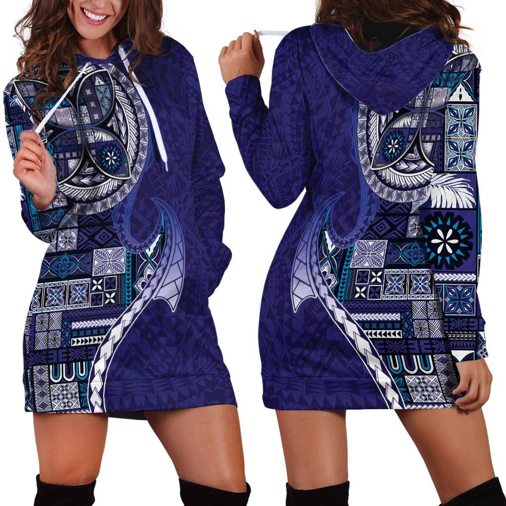Samoan Siapo Art Tattoo Polynesian Pattern Hoodie Dress Navy Color - Polynesian Pride