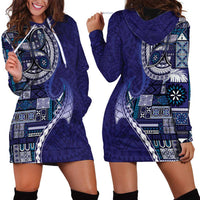 Samoan Siapo Art Tattoo Polynesian Pattern Hoodie Dress Navy Color - Polynesian Pride