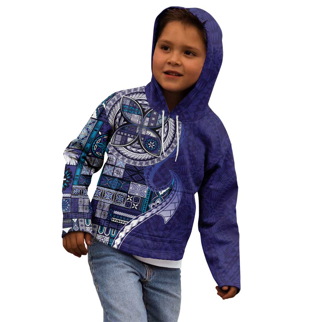Samoan Siapo Art Tattoo Polynesian Pattern Kid Hoodie Navy Color - Polynesian Pride