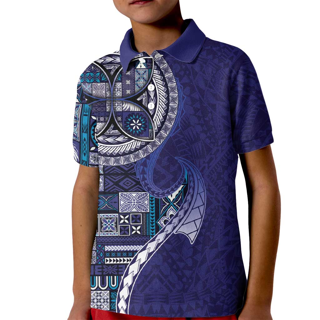 Samoan Siapo Art Tattoo Polynesian Pattern Kid Polo Shirt Navy Color - Polynesian Pride