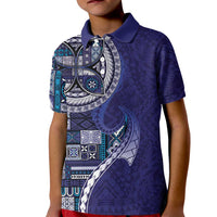 Samoan Siapo Art Tattoo Polynesian Pattern Kid Polo Shirt Navy Color - Polynesian Pride