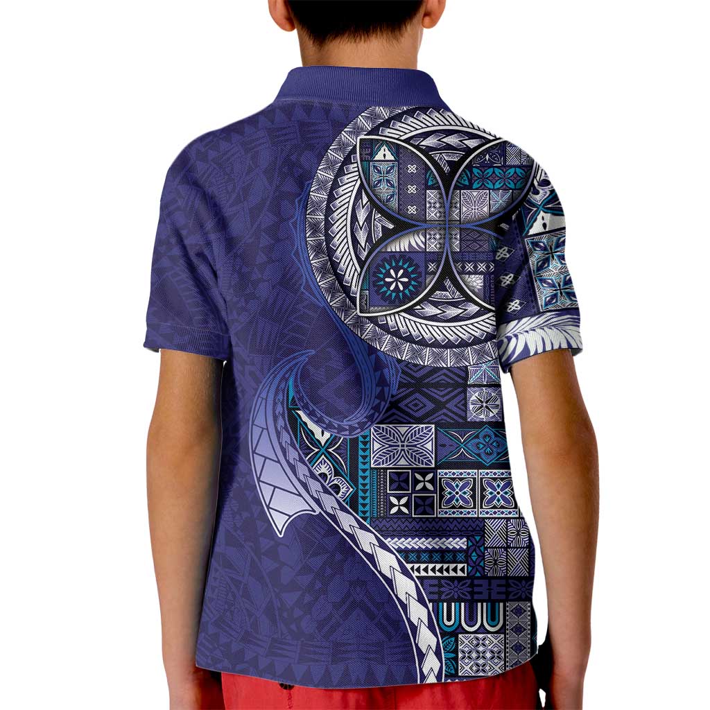 Samoan Siapo Art Tattoo Polynesian Pattern Kid Polo Shirt Navy Color - Polynesian Pride