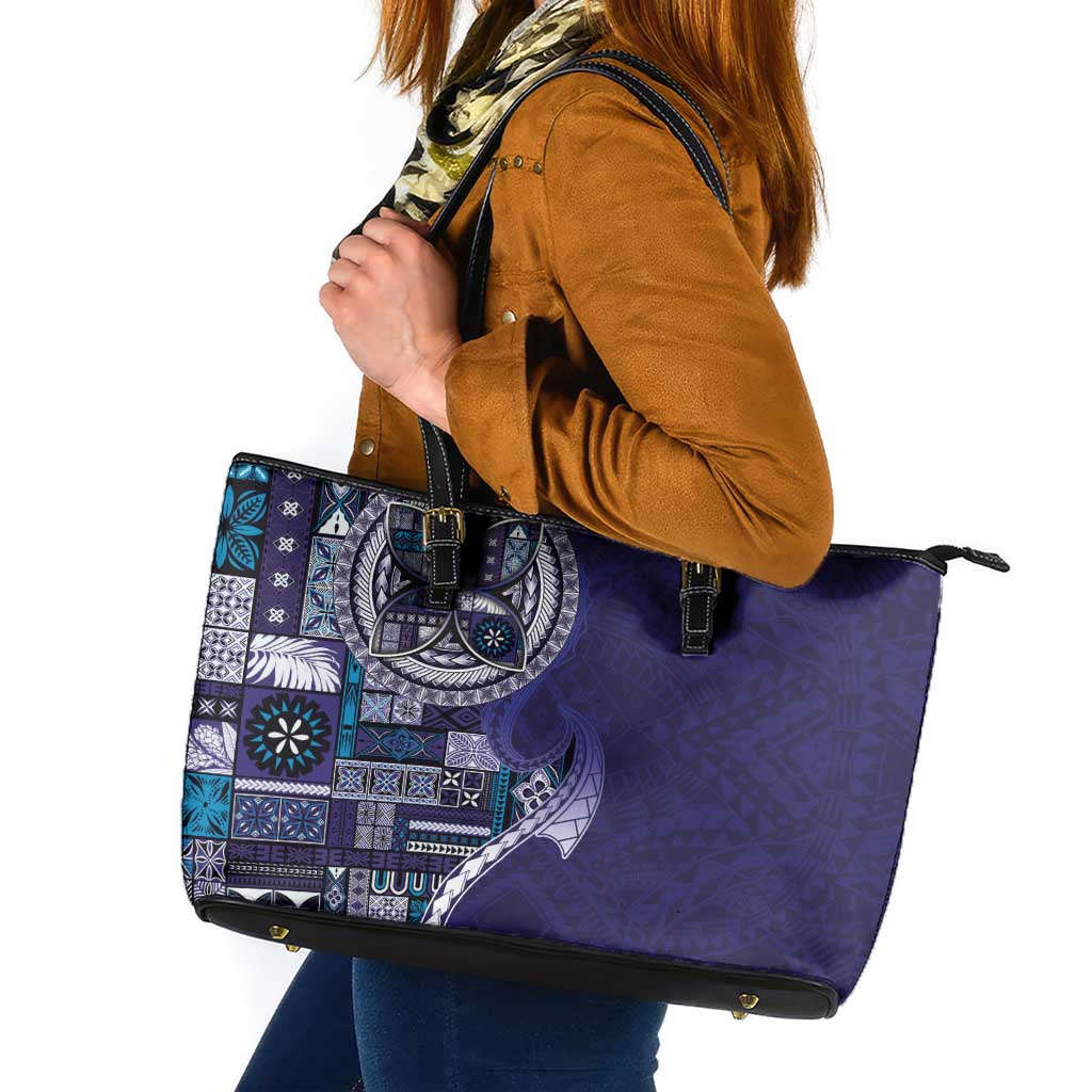 Samoan Siapo Art Tattoo Polynesian Pattern Leather Tote Bag Navy Color LT03 Navy - Polynesian Pride