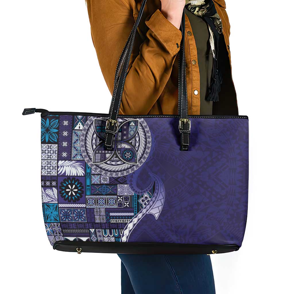 Samoan Siapo Art Tattoo Polynesian Pattern Leather Tote Bag Navy Color LT03 - Polynesian Pride