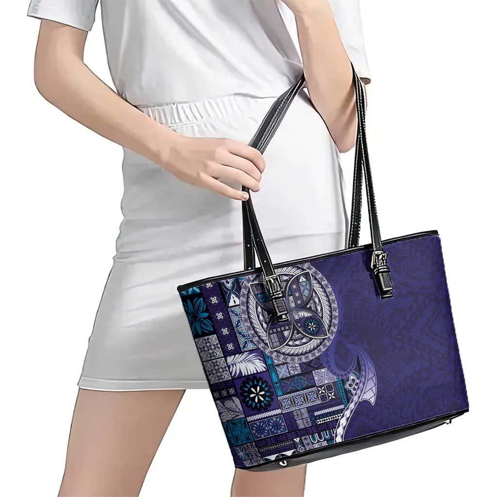 Samoan Siapo Art Tattoo Polynesian Pattern Leather Tote Bag Navy Color LT03 - Polynesian Pride