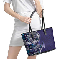 Samoan Siapo Art Tattoo Polynesian Pattern Leather Tote Bag Navy Color LT03 - Polynesian Pride