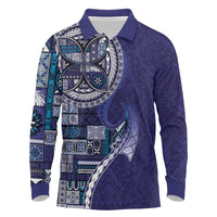 Samoan Siapo Art Tattoo Polynesian Pattern Long Sleeve Polo Shirt Navy Color - Polynesian Pride