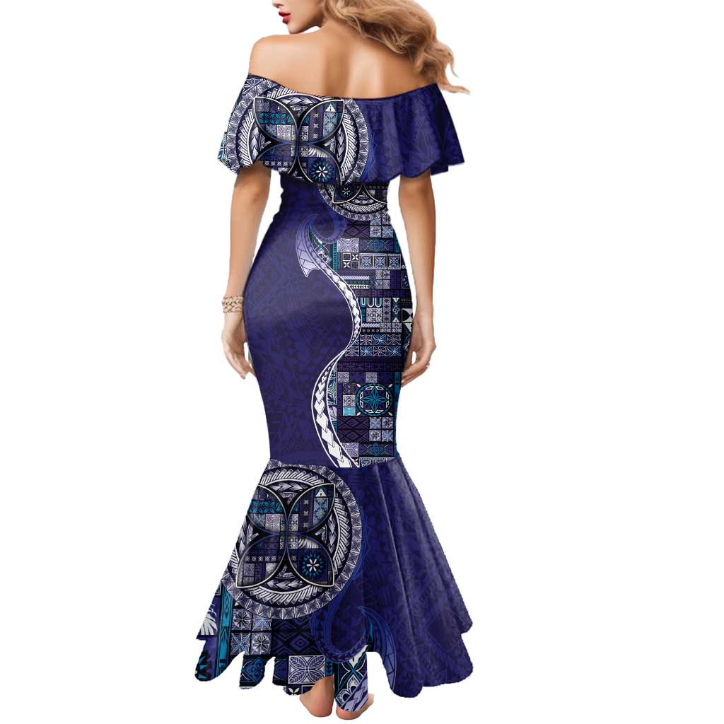 Samoan Siapo Art Tattoo Polynesian Pattern Mermaid Dress Navy Color - Polynesian Pride