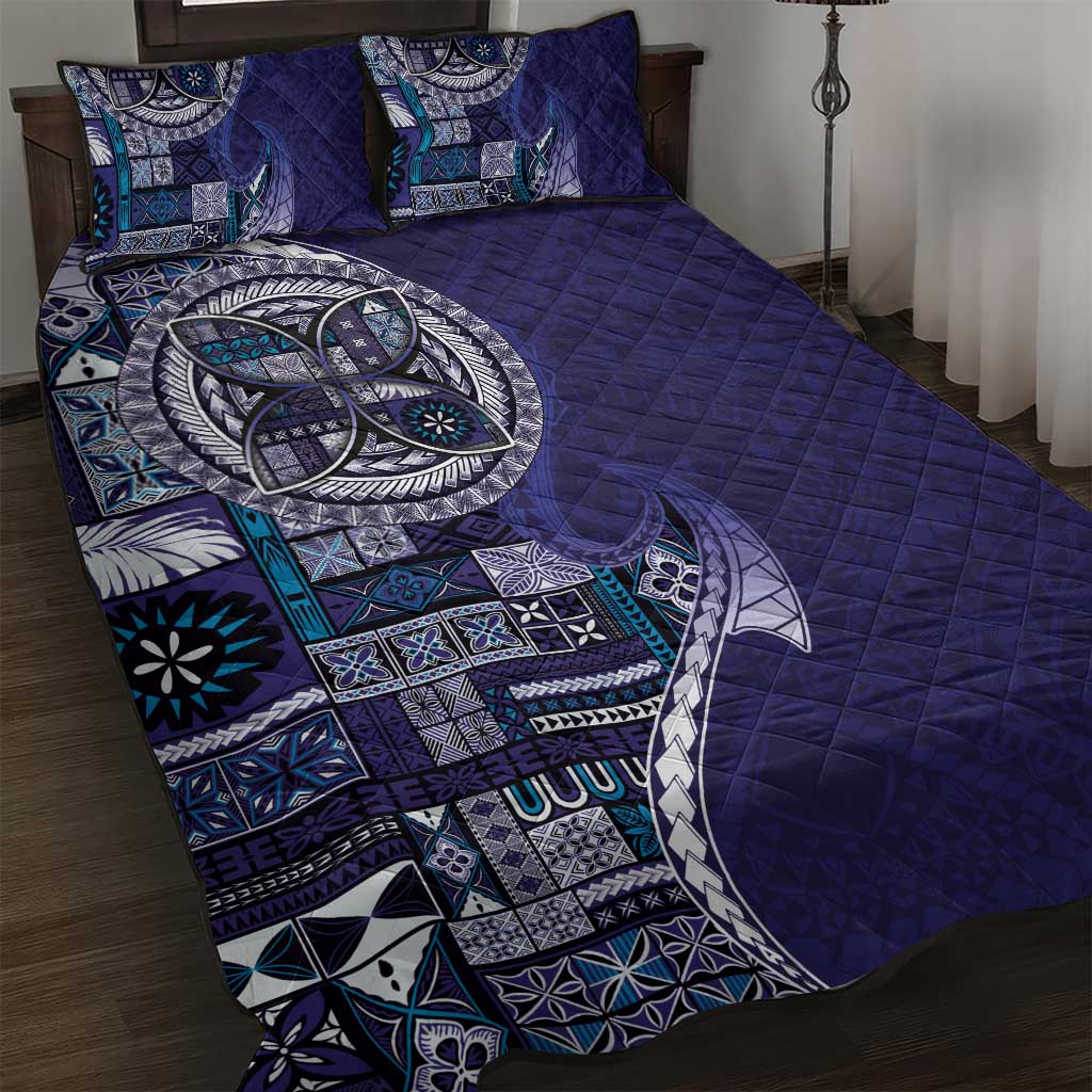 Samoan Siapo Art Tattoo Polynesian Pattern Quilt Bed Set Navy Color - Polynesian Pride