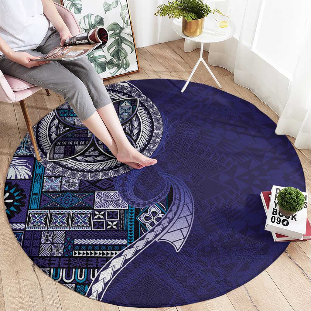 Samoan Siapo Art Tattoo Polynesian Pattern Round Carpet Navy Color - Polynesian Pride