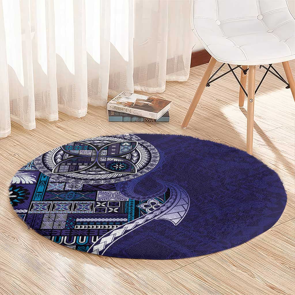 Samoan Siapo Art Tattoo Polynesian Pattern Round Carpet Navy Color - Polynesian Pride
