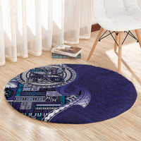 Samoan Siapo Art Tattoo Polynesian Pattern Round Carpet Navy Color - Polynesian Pride