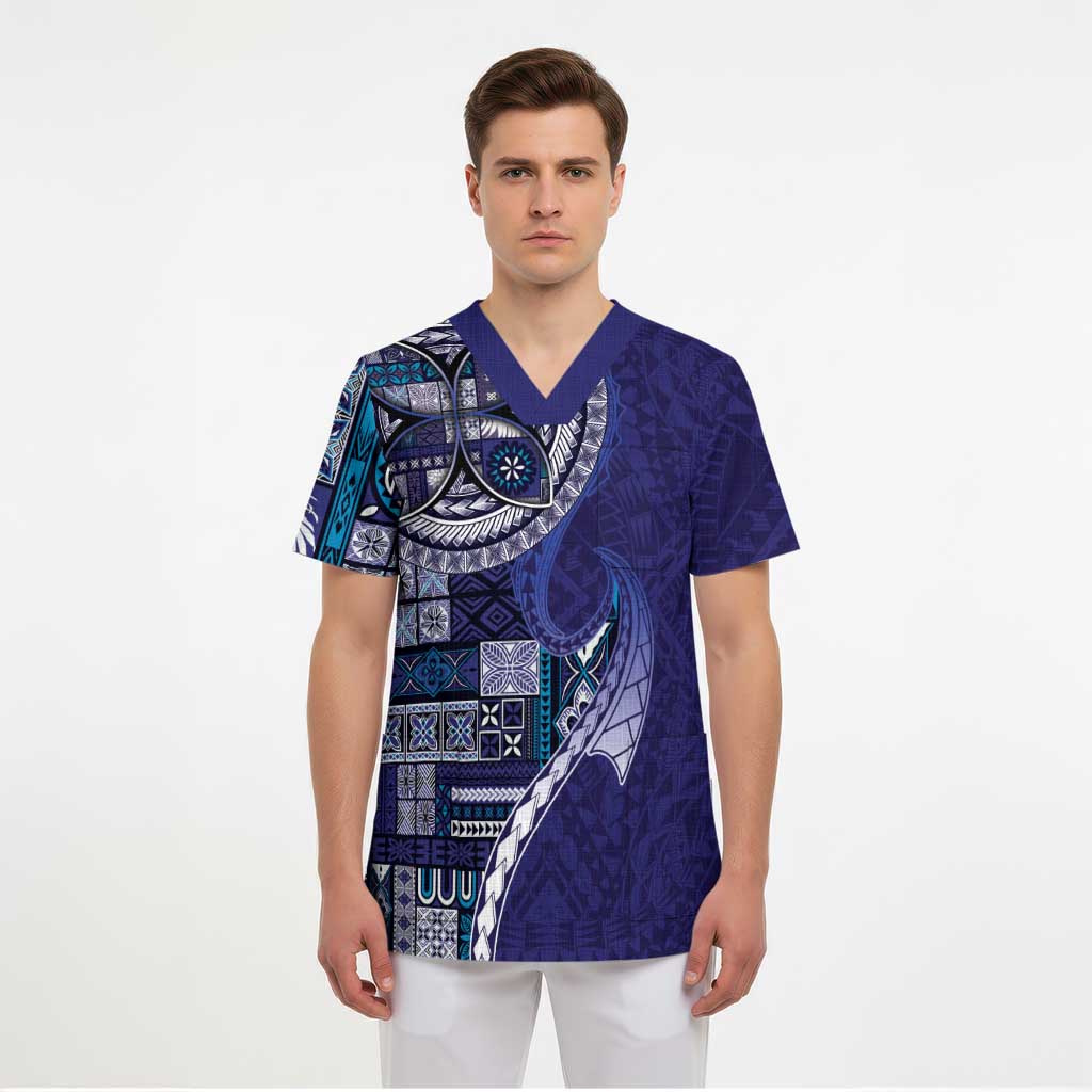 Samoan Siapo Art Tattoo Polynesian Pattern Scrub Top Navy Color - Polynesian Pride