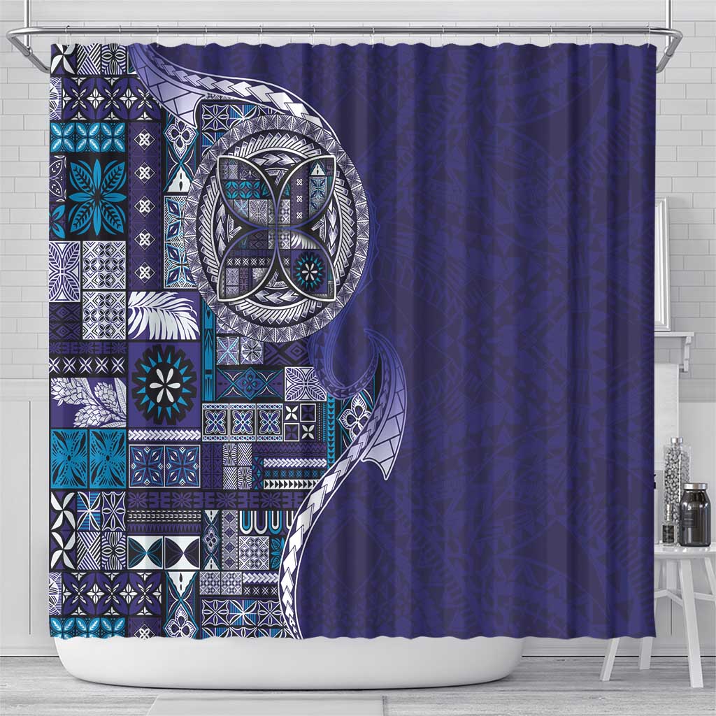 Samoan Siapo Art Tattoo Polynesian Pattern Shower Curtain Navy Color - Polynesian Pride