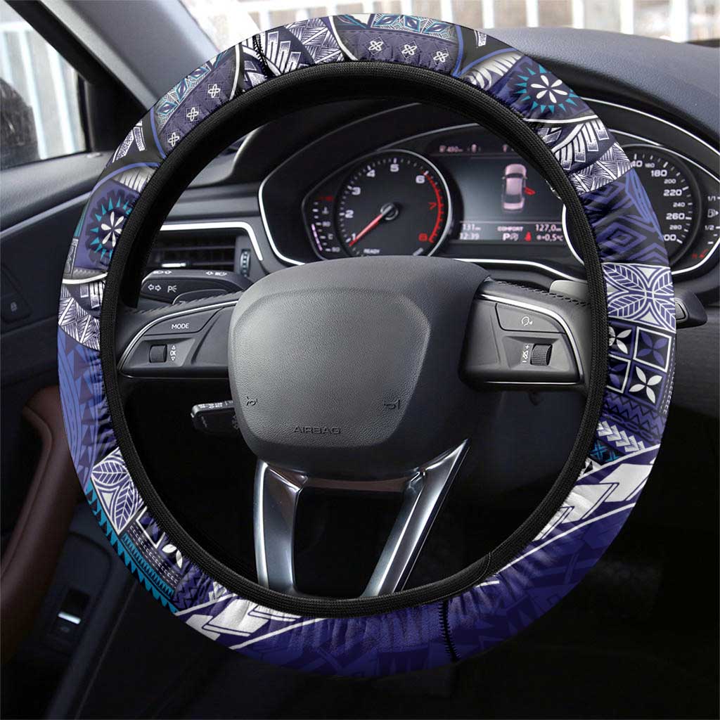 Samoan Siapo Art Tattoo Polynesian Pattern Steering Wheel Cover Navy Color - Polynesian Pride