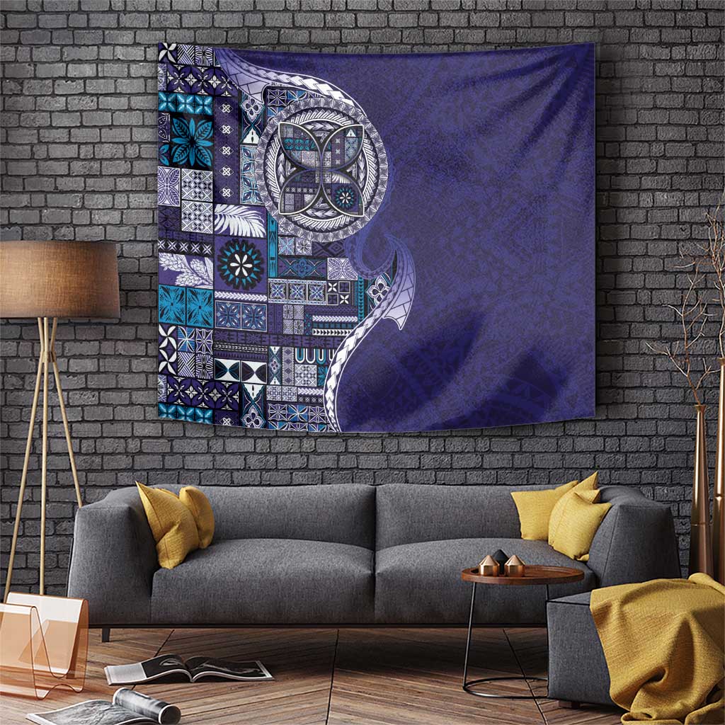 Samoan Siapo Art Tattoo Polynesian Pattern Tapestry Navy Color - Polynesian Pride