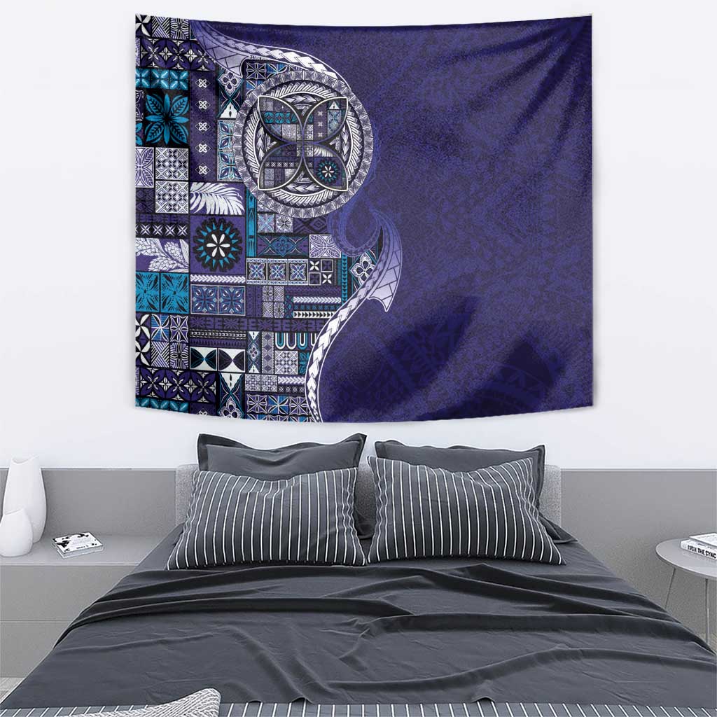Samoan Siapo Art Tattoo Polynesian Pattern Tapestry Navy Color - Polynesian Pride