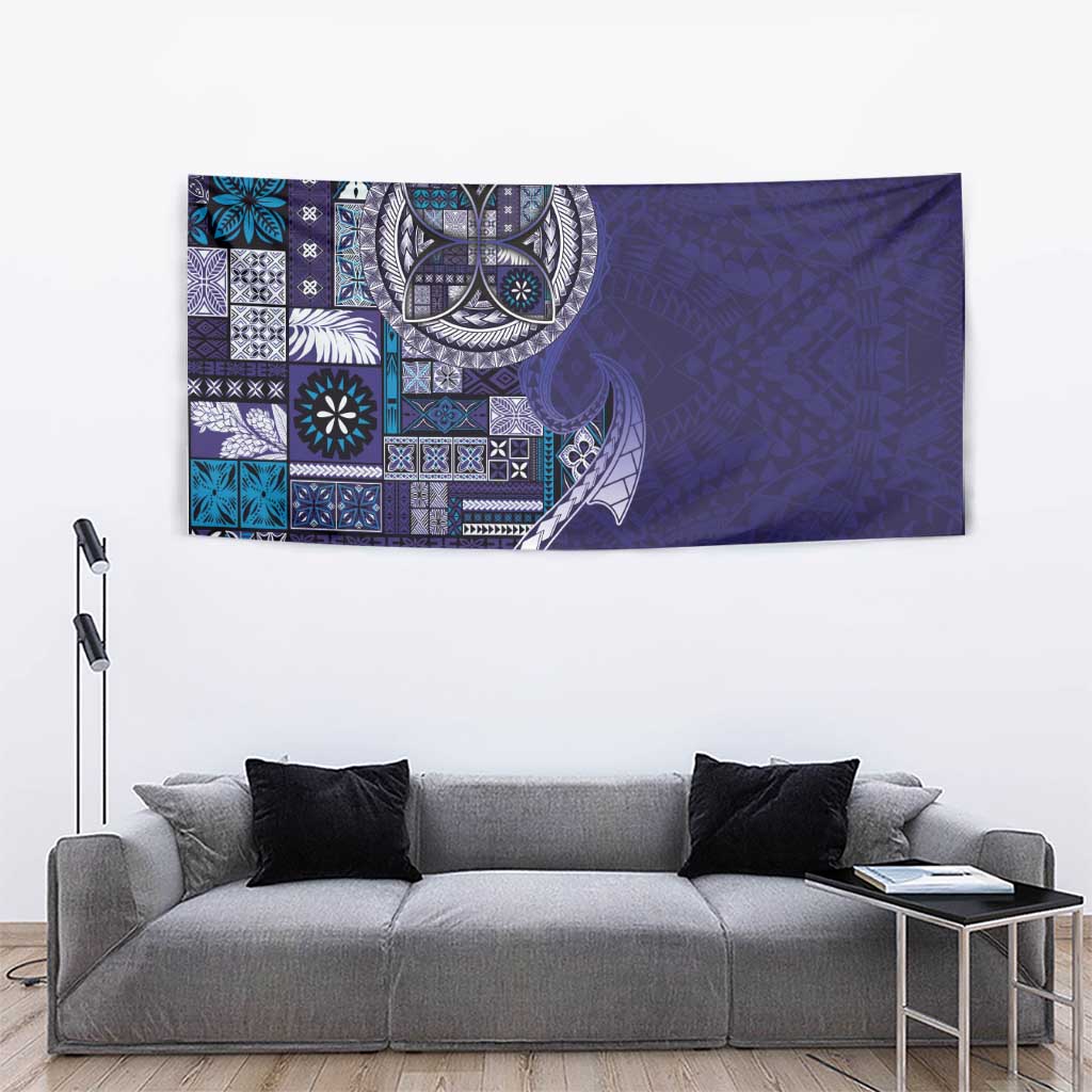 Samoan Siapo Art Tattoo Polynesian Pattern Tapestry Navy Color - Polynesian Pride