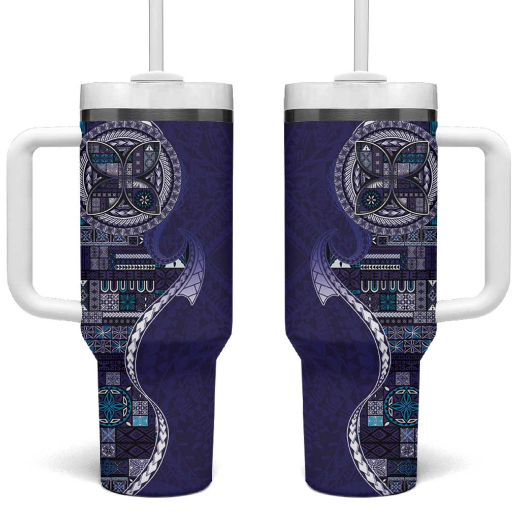 Samoan Siapo Art Tattoo Polynesian Pattern Tumbler With Handle Navy Color LT03 One Size: 40 oz Navy - Polynesian Pride