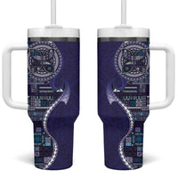 Samoan Siapo Art Tattoo Polynesian Pattern Tumbler With Handle Navy Color LT03 One Size: 40 oz Navy - Polynesian Pride