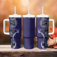 Samoan Siapo Art Tattoo Polynesian Pattern Tumbler With Handle Navy Color LT03 - Polynesian Pride