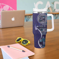 Samoan Siapo Art Tattoo Polynesian Pattern Tumbler With Handle Navy Color LT03 - Polynesian Pride
