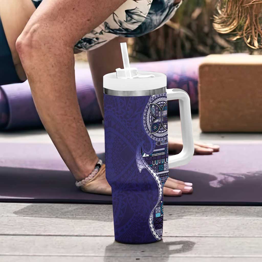Samoan Siapo Art Tattoo Polynesian Pattern Tumbler With Handle Navy Color LT03 - Polynesian Pride