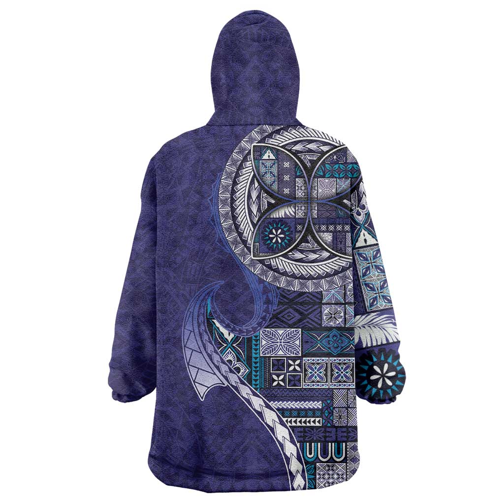Samoan Siapo Art Tattoo Polynesian Pattern Wearable Blanket Hoodie Navy Color - Polynesian Pride