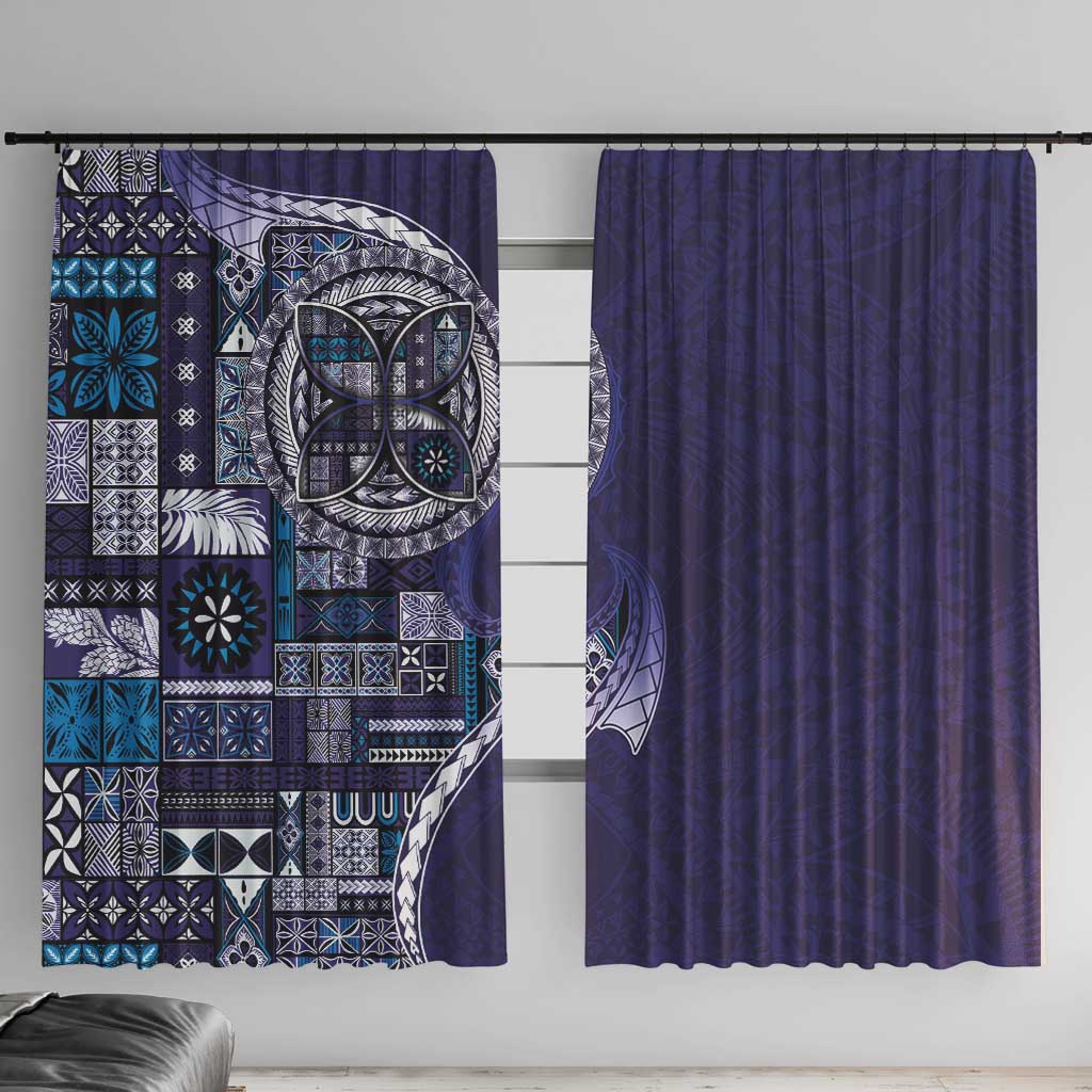 Samoan Siapo Art Tattoo Polynesian Pattern Window Curtain Navy Color LT03 With Hooks Navy - Polynesian Pride