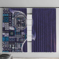 Samoan Siapo Art Tattoo Polynesian Pattern Window Curtain Navy Color LT03 With Hooks Navy - Polynesian Pride