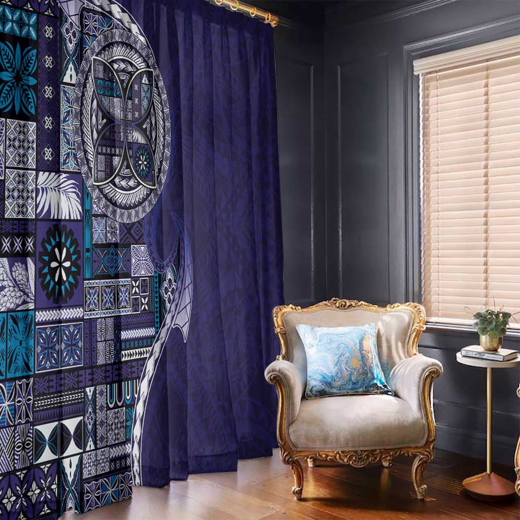 Samoan Siapo Art Tattoo Polynesian Pattern Window Curtain Navy Color LT03 - Polynesian Pride