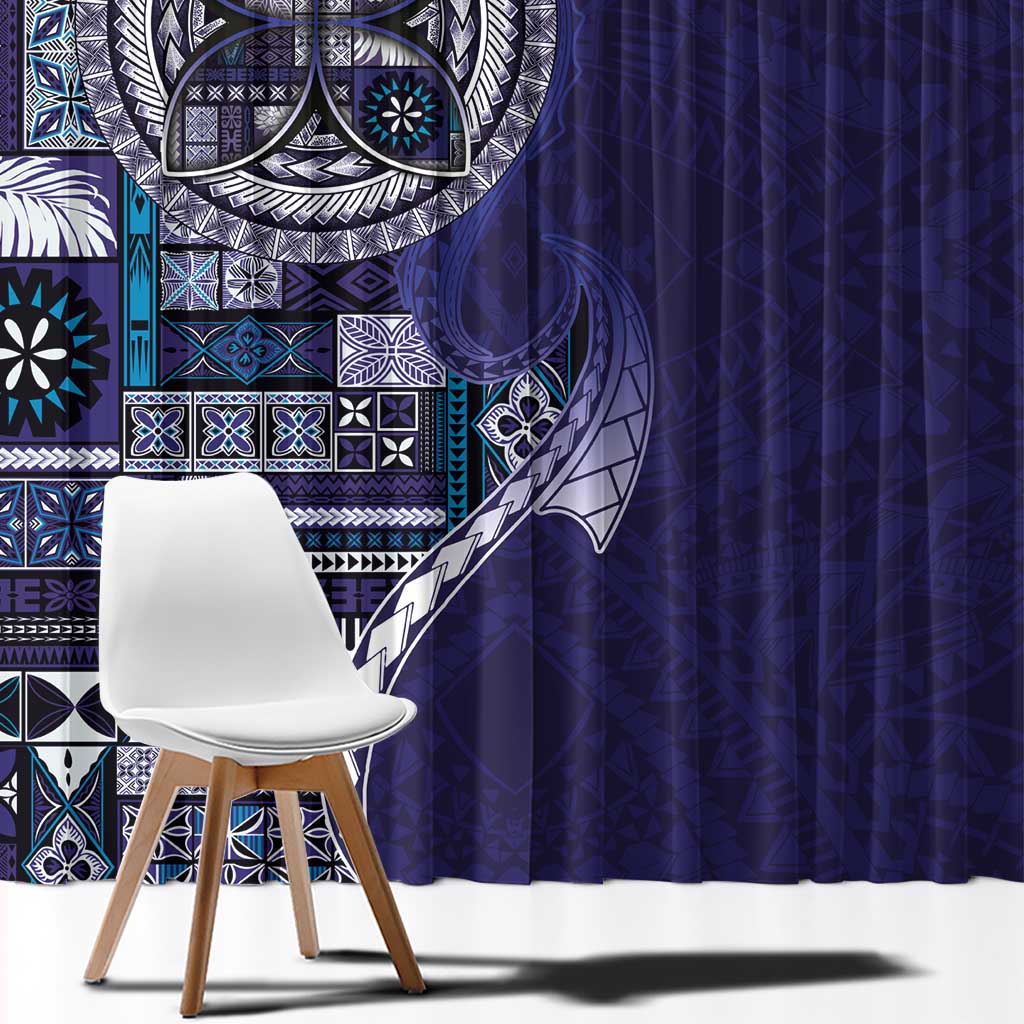 Samoan Siapo Art Tattoo Polynesian Pattern Window Curtain Navy Color LT03 - Polynesian Pride