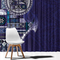 Samoan Siapo Art Tattoo Polynesian Pattern Window Curtain Navy Color LT03 - Polynesian Pride