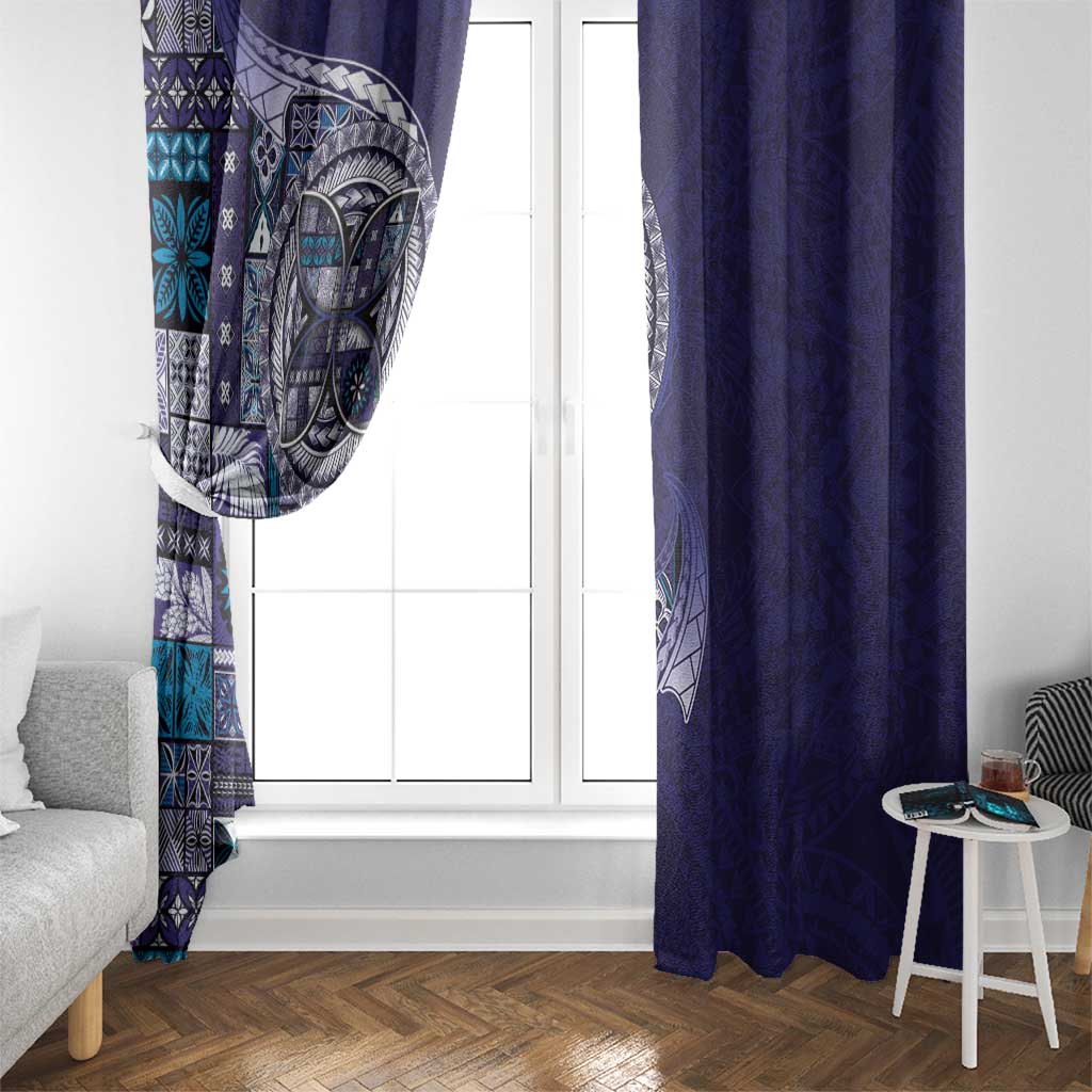 Samoan Siapo Art Tattoo Polynesian Pattern Window Curtain Navy Color LT03 - Polynesian Pride