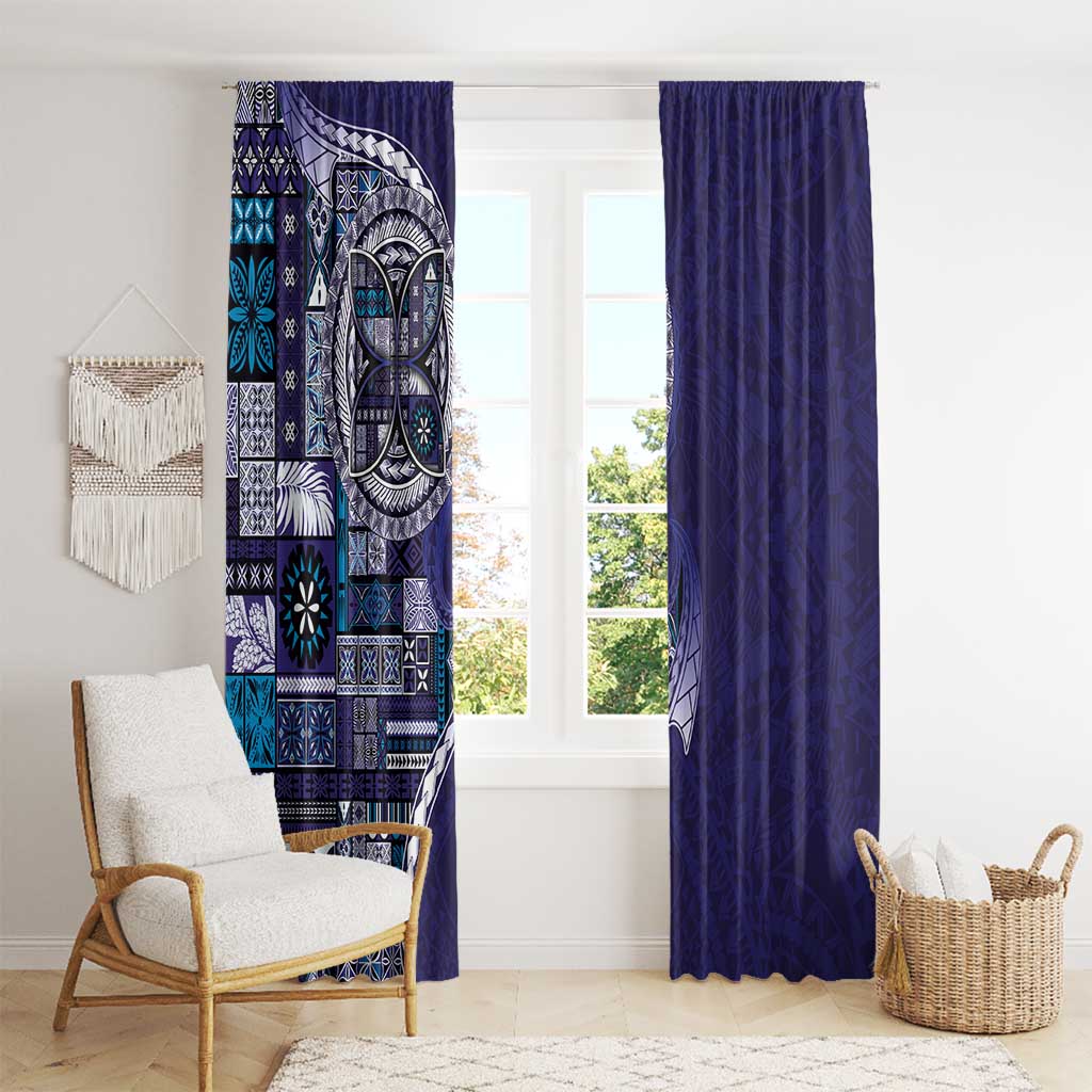 Samoan Siapo Art Tattoo Polynesian Pattern Window Curtain Navy Color LT03 - Polynesian Pride