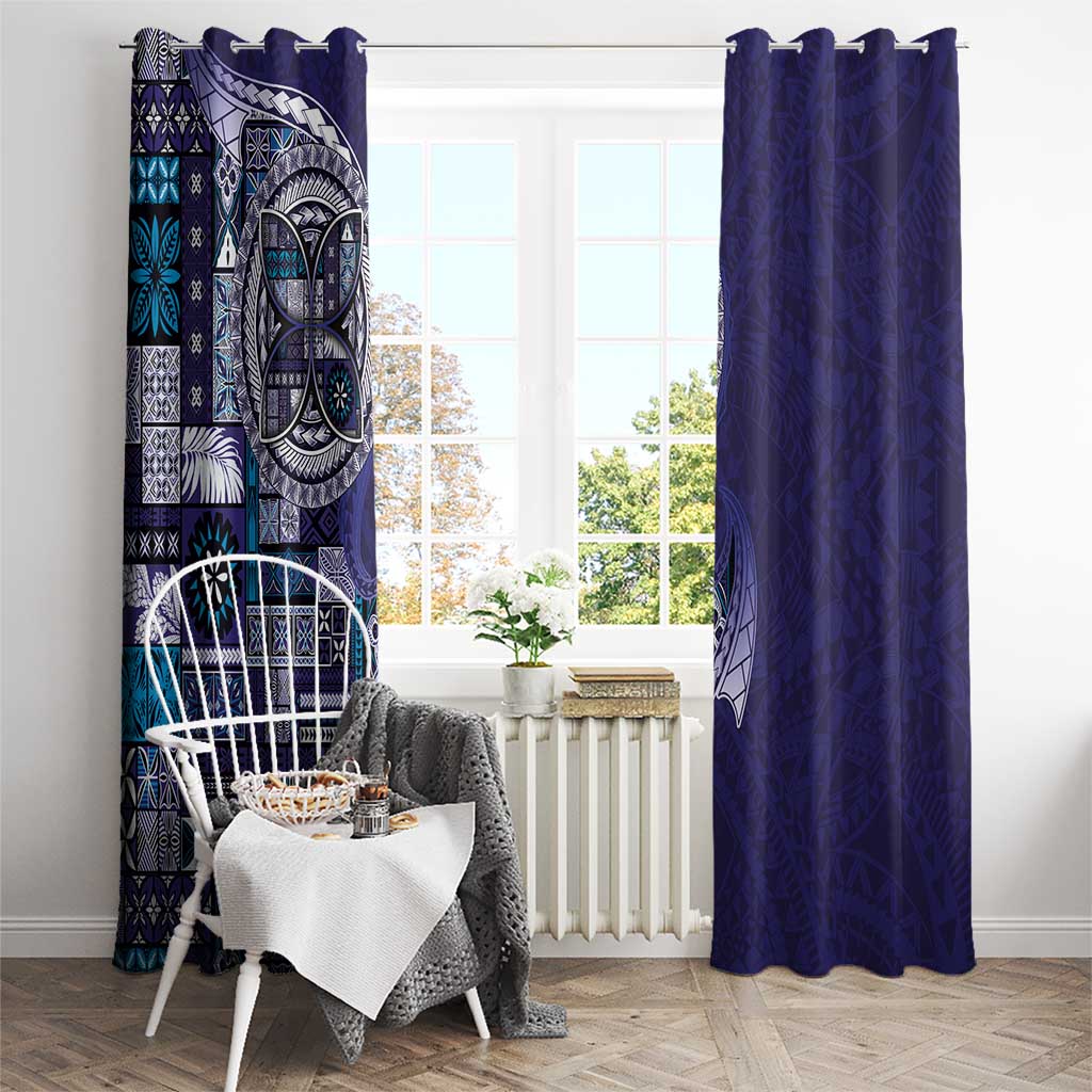 Samoan Siapo Art Tattoo Polynesian Pattern Window Curtain Navy Color LT03 - Polynesian Pride