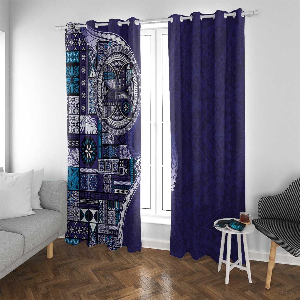 Samoan Siapo Art Tattoo Polynesian Pattern Window Curtain Navy Color LT03 With Grommets Navy - Polynesian Pride