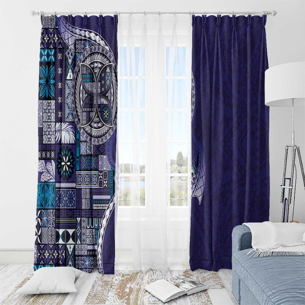Samoan Siapo Art Tattoo Polynesian Pattern Window Curtain Navy Color LT03 - Polynesian Pride