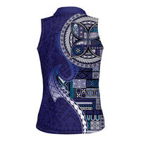 Samoan Siapo Art Tattoo Polynesian Pattern Women Sleeveless Polo Shirt Navy Color - Polynesian Pride